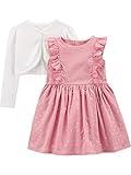 Simple Joys by Carter's Baby Girls' 2-Piece Special Occasion Dress and Cardigan Set, Pink Hearts/White, 18 Months