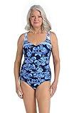 Maxine Of Hollywood Women's Standard Side Shirred Girl Leg One Piece Swimsuit, Indigo//Shibori Vines, 16