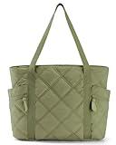 BAGSMART Tote Bag for Women, Puffer Tote Bag with Zipper, Quilted Nurse Bag Travel Essentials for Travel Work, Green