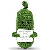 Hoedia Handmade Emotional Pickle Gift, Cucumber Crochet Inspirational Gifts with Wooden Base, Cute Knitted Cucumber Funny Support Pickle (Emotional Pickle)