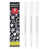 MARTCOLOR White Gel Pens, 1mm Fine Point Gel Ink Pen Opaque Archival Ink Pens for Black Paper Drawing, Sketching, Illustration, Card Making, Bullet Journaling, 3 Pack