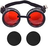 TamBee New Colored Diamond Lens Vintage Steampunk Goggles Glasses Welding Black With Red Rechangeable Lens Halloween Face Mask