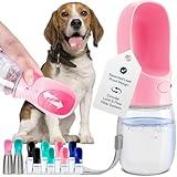 MalsiPree Dog Water Bottle Portable – Leak Proof and Lightweight Water Bottle for Dogs – Dog Travel Water Bottle with Bowl – Dog Walking Accessories (12OZ, Pink)