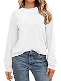 AUTOMET Women's Long Sleeve Under Shirts Fall Fashion Plus Size Round Neck Solid Color Tunic Tops 2024 White XL