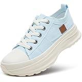 ZGR Womens Low Top Platform Sneakers,White Canvas Sneakers,Casual Platform Tennis Shoes(Light Blue.US8)