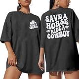 Oversized Country Music Shirt Women Western Cowboy T-Shirt Country Concert Shirt Vintage Cowgirl Rodeo Tee Gray