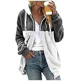 Fleece Jacket Women Women Fashion Color Block Faux Shearling Coat Warm Hooded Zip Up Fuzzy Winter Jacket with Pockets X-Large Dark Gray