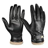 OZERO Winter Mens Gloves Genuine Nappa Leather Soft Warm Cashmere Lining Phone Texting Touchscreen Glove - Thermal Gifts for Husband or Dad Black Medium