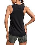 CRZ YOGA Lightweight Tank Top for Women Racerback Sleeveless Workout Tops High Neck Athletic Running Shirts Black Small