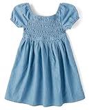 The Children's Place Baby Girls' and Toddler Short Sleeve Everyday Dresses, Cloudless Wash Smocked