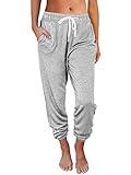 AUTOMET Baggy Sweatpants for Women with Pockets-Lounge Womens Pajams Pants-Womens Cinch Bottoms Joggers for Yoga Workout Grey M