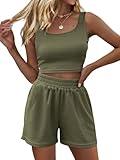 Trendy Queen 2 Piece Sets Women Summer Two Piece Outfits Set Sleeveless Crop Tank Top and High Waisted Shorts Spring Fashion Clothing 2024 Trendy ArmyGreen XL