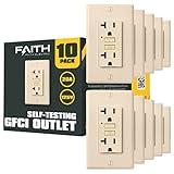 Faith [10-Pack] 20A GFCI Outlets, Non-Tamper-Resistant GFI Duplex Receptacles with LED Indicator, Self-Test Ground Fault Circuit Interrupter with Wall Plate, ETL Listed, Ivory, 10 Piece