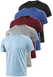 Xelky 4-5 Pack Men's Dry Fit T Shirt Moisture Wicking Athletic Tees Exercise Fitness Activewear Short Sleeves Gym Workout Tops Black/LightGray/LightBlue/DarkBlue/WineRed L