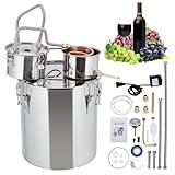 Alcohol Still 5Gal 19L Stainless Steel Alcohol Distiller with Copper Tube and Build-in Thermometer for Home Brewing and DIY Whisky Wine Brandy Making, Included Water Pump