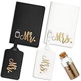 5 Pcs Mr and Mrs Passport Holder Mrs Passport Cover Holders Travel Luggage Tags Suitcase Tags Honeymoon Sand Keepsake Jar Honeymoon Travel Luggage Tags Passport Cover for Couples Wedding Gift