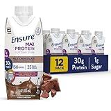 Ensure Max Protein Milk Chocolate Nutrition Shake | 30g Protein, 1g Sugar, 4g Fiber Blend | 12 Pack