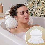 Bath Pillow Luxury Bathtub Pillow, Extra Soft & Comfortable Bath Pillows for Tub Head Neck and Back Support, with 4D Air Mesh Cushions & Non-Slip Suction Cups - Bath Accessories Spa Gifts for Women