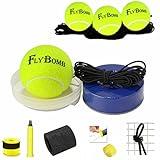 flybomb Portable Tennis Trainer 2.05LB Weight Heavy Iron Base Tennis Training Tool Exercise Tenis Ball Sports Self-Study,3 Replacement Rebound Balls+Wristband+Overgrip+Ring+Damper