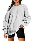 Trendy Queen Sweatshirts for Women Hoodies Oversized Crewneck Tops Sweaters Comfy Fall Winter Outfits Clothes 2024 Fashion Grey L