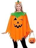 WISHTEN 3PCS Halloween Pumpkin Costume for Women,Pumpkin Poncho for Adults with Headband & Bag,Halloween Costume for Women