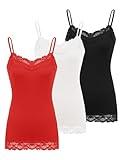 Ladies Lace Camisole Stretch and Lightweight Tank Top for Summer(L,3 Pack-Black/Ivory/Red)