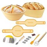 NIGCEA Sourdough Bread Baking Supplies, 2 Set, 10 Inch Oval & 9 Inch Round Silicone Bread Proofing Basket Set, Silicone Bread Sling, Danish Dough Whisk, Bread Lame, Dough Scraper Kit