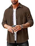 COOFANDY Mens Spring Button Down Shirt Casual Short Sleeve Shirts Stylish Clothes Brown