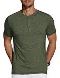 COOFANDY Men's Henley Short Sleeve Shirts Casual Button Henley Basic Tee Solid Fashion Shirts Dark Green