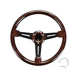 NTING 14" Classic Wood Grain Steering Wheel Riveted Light Wood Grip, Universal Automotive Steering Wheels Slotted 3 Spoke with Horn Button, 350mm 14inch Black