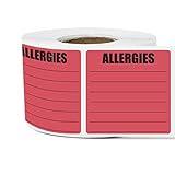 300 Allergies Stickers, 2 x 2 Inch Writable Allergy Alert Labels Allergy Warning Stickers - Pharmacy Stickers Allergy Medical Sticker Doctor Label, Adhesive - 1 Roll of 300 Labels