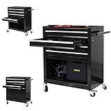 BouPower Rolling Tool Chest, 4-Drawer Rolling Tool Box with Interlock System and Wheels for Garage, Warehouse, Workshop, Repair Shop Black