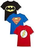 DC Comics Unisex Child Batman, Superman, The Flash 3 Pack Logo T-Shirt Bundle Set T Shirt, Black/Royal/Red, 8 US