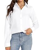 J.VER Women's Button Down Shirts Long Sleeve Cotton Solid Work Blouses for Business Office Dating White Large