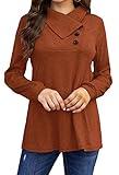 Women's Tops and Blouses Fall Long Sleeve Loose Fit Tunic Sweatshirts Red Brown XL