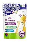 GuruNanda Dental Floss Picks for Kids, Extra-Long Giraffe-Shaped Picks, Fluoride-Free, Anti-Slip & Shred-Resistant Design & Eco-Friendly Handle & Berry Flavor, Ideal for Ages 3+, 40 Count (Pack of 1)