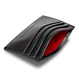 WATSON & WOLFE Next-Gen Non-Leather Slim Card Holder Bi-Fold Black Red - RFID Blocker For Contactless Cards, Small Card Wallet - Compact Minimalist Design Men & Women - Vegan Fabric Ethical Handmade