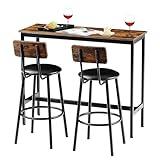 Tatub Bar Table and 2 Chairs Set, Industrial Style Bar Stools PU Upholstery Seat with Backrest, 3 Pieces Pub Dining Table Set for Kitchen, Apartment, Small Space, Brown