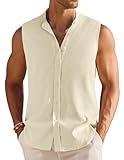 COOFANDY Men's Beach Tank Tops Summer Sleeveless Button Up T Shirts Casual Outfits Vacation Top Loose Fit Cream