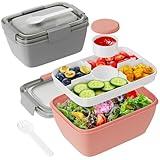 Freshmage Salad Container for Lunch, 2 Packs 68oz Large Salad Bowls with 4 Compartments, Salad Dressings Container for Salad Toppings, Snacks, Men, Women (Gray+Pink)