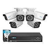 REOLINK 8CH 4K Security Camera System, 6pcs H.265 Bullet Wired PoE Cameras for Home Security Outdoors, Smart Person Vehicle Detection, 8CH NVR Recorder with 2TB HDD for 24-7 Recording, RLK8-800B6