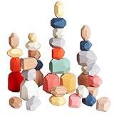 BESTAMTOY 36 PCS Wooden Sorting Stacking Rocks Stones,Sensory Toddler Toys Learning Montessori Toys, Building Blocks Game for Kids 3 4 5 6 Years Boy and Girl Birthday Gifts for Kids