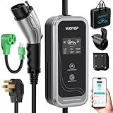 Mustop Level 1 & 2 J1772 EV Charger (40 Amp, 240 Volt, 20ft Cable),ETL Wall Connector Dual Use EV Portable NEMA 14-50 & 5-15 Wi-Fi Enabled with Holder for EV and Hybrid Vehicles