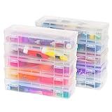 IRIS USA Plastic Pencil Case Box Craft Hobby Art School Supply Storage Organizer Container with Latching Lid, 10-Pack, for Bead Pens Ribbons Wahi Tape Sticker Yarn Ornaments, Stackable, Clear, Large