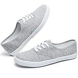 Womens White Canvas Sneakers Low Top Lace-up Canvas Shoes Lightweight Casual Tennis Shoes(Grey.US8)