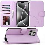 Arae Compatible with iPhone 15 Plus Case with Card Holder and Wrist Strap Wallet Flip Cover for iPhone 15 Plus 6.7 inch Women RFID Blocking Wristlet Kickstand,Litchi Lavander