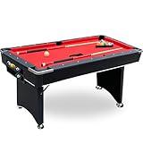 Freetime Fun 6 ft Portable Pool Table - Foldable Billiard Game Table Set, No Assembly, Easy Folding, Includes Balls, 2 Cue Sticks, Chalk and Brush