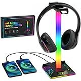 Gaming Headphone Stand PC Accessories - RGB Headset Stand with 2 USB Charger, Cool LED Headphone Holder PC Gaming Accessories Gift for Boys Men Gamers, Computer Game Hardware for Desk