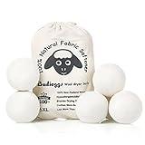 Budieggs Wool Dryer Balls Organic XL 6-Pack, 100% New Zealand Chemical Free Fabric Softener for 1000+ Loads, Baby Safe & Hypoallergenic, Reduce Wrinkles & Shorten Drying Time Naturally