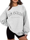 EFAN Sweatshirts Hoodies for Women Oversized Sweaters Fall Outfits Clothes 2024 Crew Neck Pullover Tops Loose Winter Fashion LA Grey M